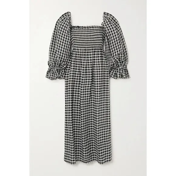 Sleeper NWT Gingham Linen Atlanta Midi Dress Medium - Picture 2 of 9